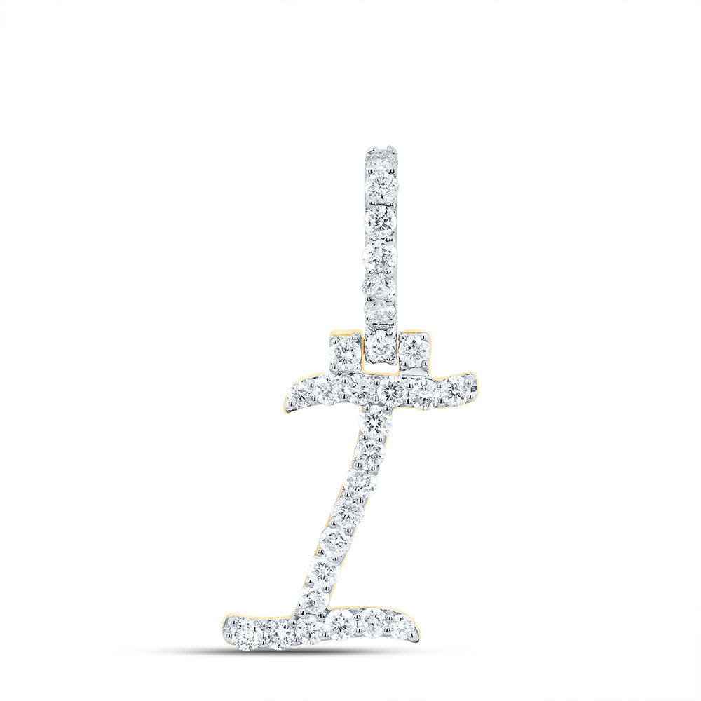 0.48 Ctw Natural Diamond Italic Initial Letter I Pendant in 10k Yellow Gold