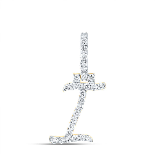 0.48 Ctw Natural Diamond Italic Initial Letter I Pendant in 10k Yellow Gold