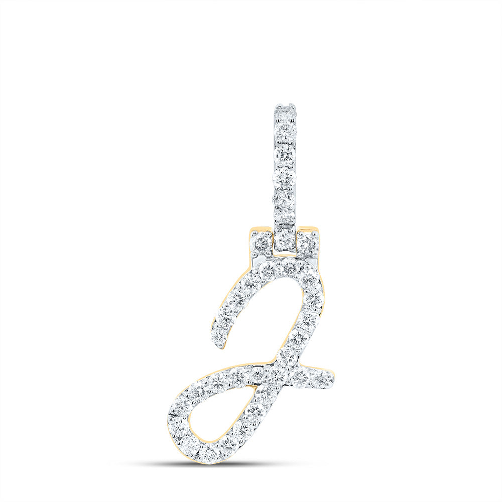 0.56 Ctw Natural Diamond Italic Initial Letter J Pendant in 10k Yellow Gold