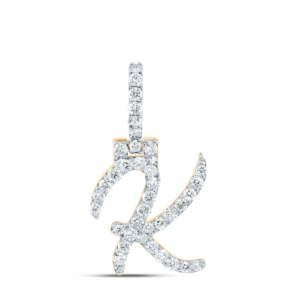 0.58 Ctw Natural Diamond Italic Initial Letter K Pendant in 10k Yellow Gold