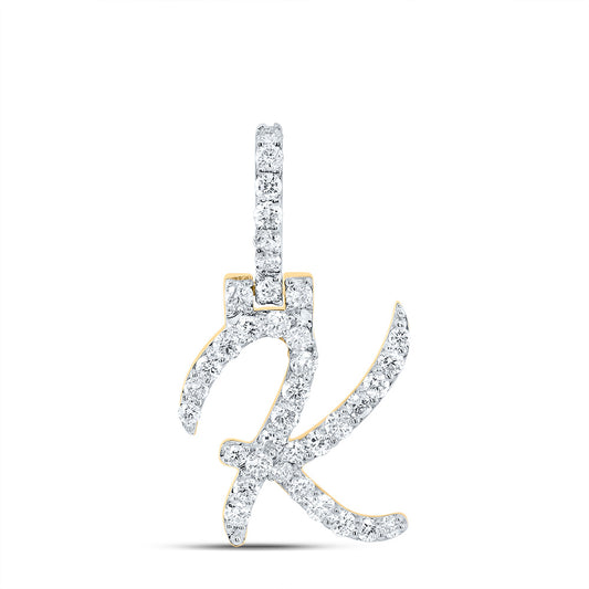 0.58 Ctw Natural Diamond Italic Initial Letter K Pendant in 10k Yellow Gold