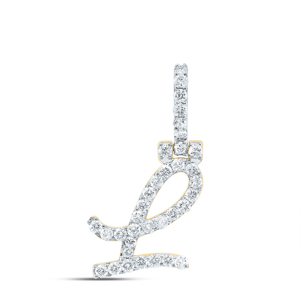 0.58 Ctw Natural Diamond Italic Initial Letter L Pendant in 10k Yellow Gold