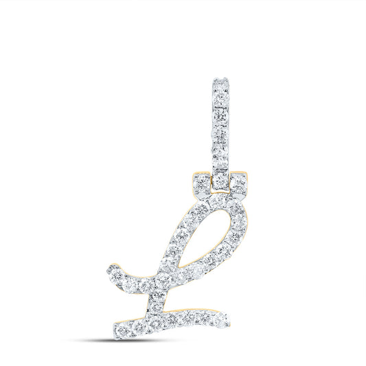0.58 Ctw Natural Diamond Italic Initial Letter L Pendant in 10k Yellow Gold