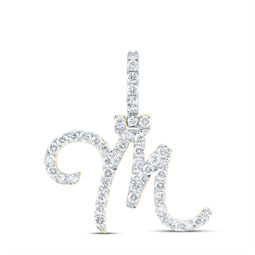 0.78 Ctw Natural Diamond Italic Initial Letter M Pendant in 10k Yellow Gold
