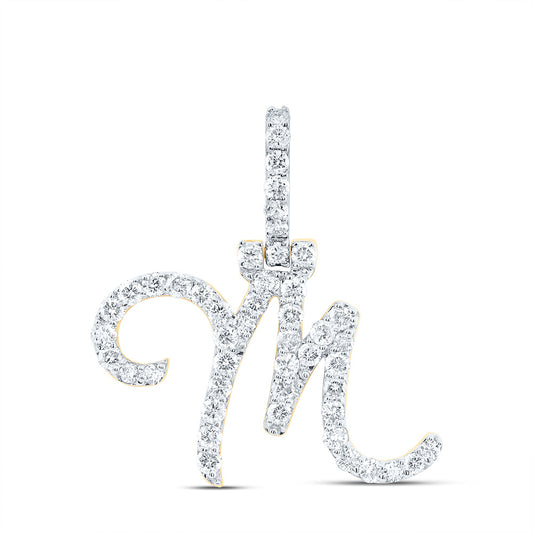0.78 Ctw Natural Diamond Italic Initial Letter M Pendant in 10k Yellow Gold
