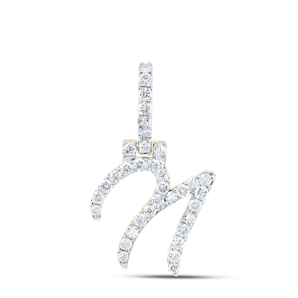0.56 Ctw Natural Diamond Italic Initial Letter N Pendant in 10k Yellow Gold