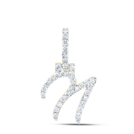 0.56 Ctw Natural Diamond Italic Initial Letter N Pendant in 10k Yellow Gold