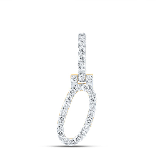 0.51 Ctw Natural Diamond Italic Initial Letter O Pendant in 10k Yellow Gold