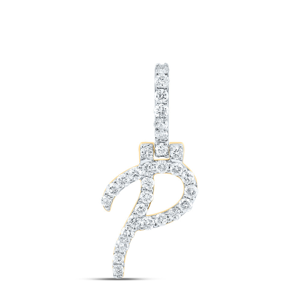 0.5 Ctw Natural Diamond Italic Initial Letter P Pendant in 10k Yellow Gold