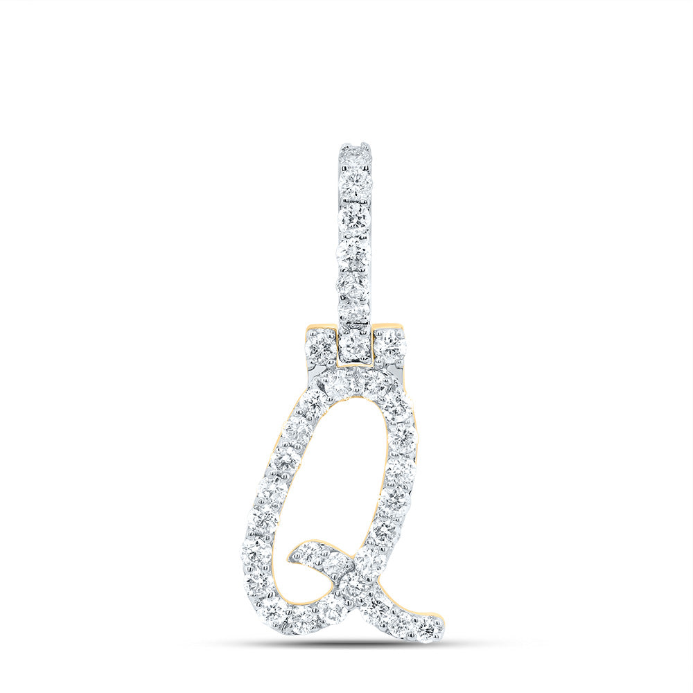 0.58 Ctw Natural Diamond Italic Initial Letter Q Pendant in 10k Yellow Gold