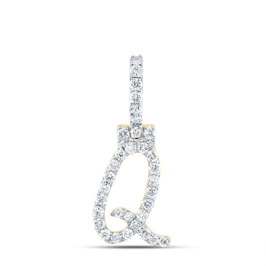 0.58 Ctw Natural Diamond Italic Initial Letter Q Pendant in 10k Yellow Gold