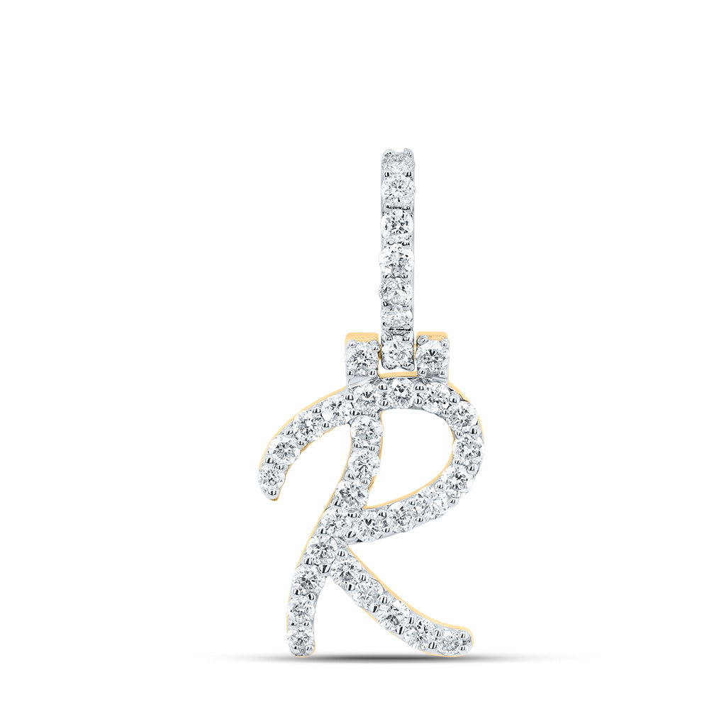 0.57 Ctw Natural Diamond Italic Initial Letter R Pendant in 10k Yellow Gold