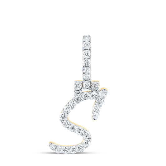 0.5 Ctw Natural Diamond Italic Initial Letter S Pendant in 10k Yellow Gold