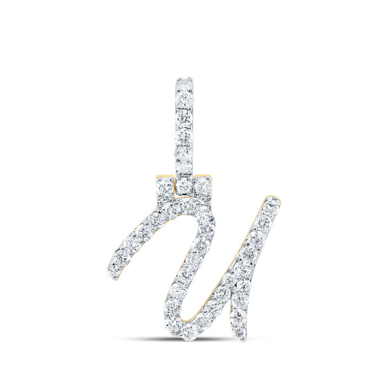 0.66 Ctw Natural Diamond Italic Initial Letter U Pendant in 10k Yellow Gold
