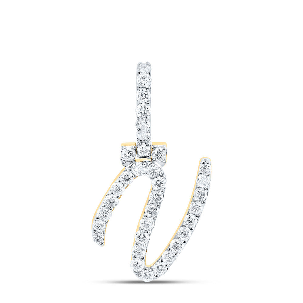 0.57 Ctw Natural Diamond Italic Initial Letter V Pendant in 10k Yellow Gold