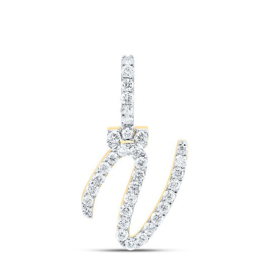 0.57 Ctw Natural Diamond Italic Initial Letter V Pendant in 10k Yellow Gold