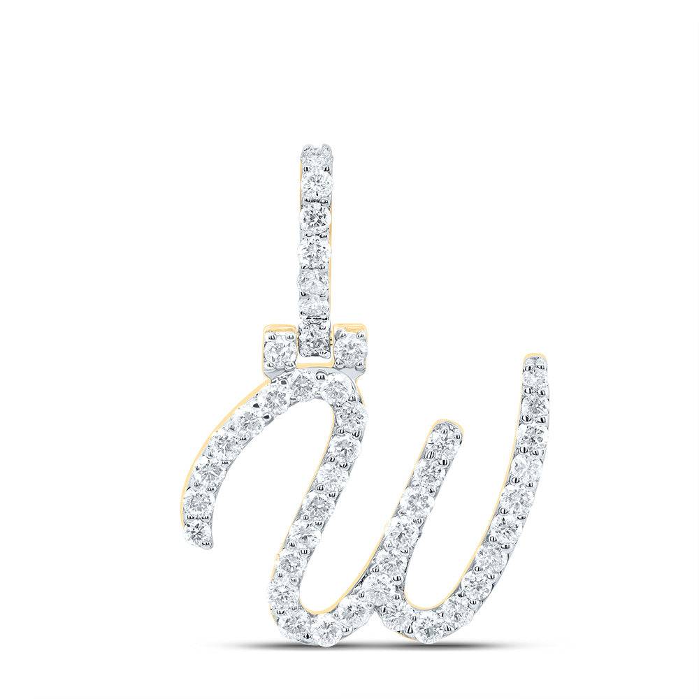 0.74 Ctw Natural Diamond Italic Initial Letter W Pendant in 10k Yellow Gold