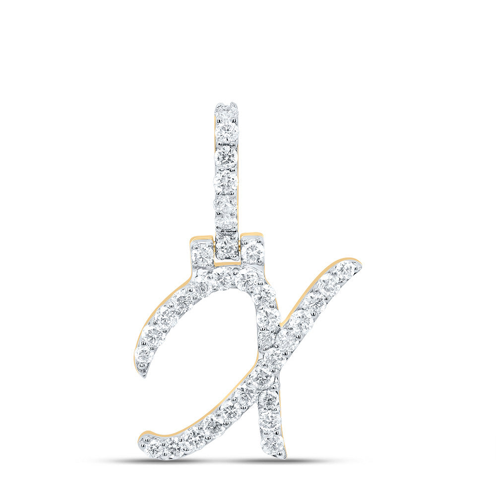 0.59 Ctw Natural Diamond Italic Initial Letter X Pendant in 10k Yellow Gold