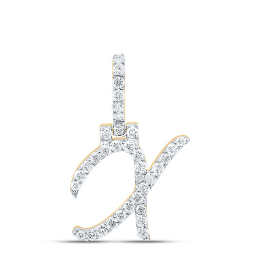 0.59 Ctw Natural Diamond Italic Initial Letter X Pendant in 10k Yellow Gold