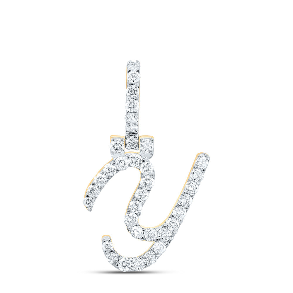 0.57 Ctw Natural Diamond Italic Initial Letter Y Pendant in 10k Yellow Gold