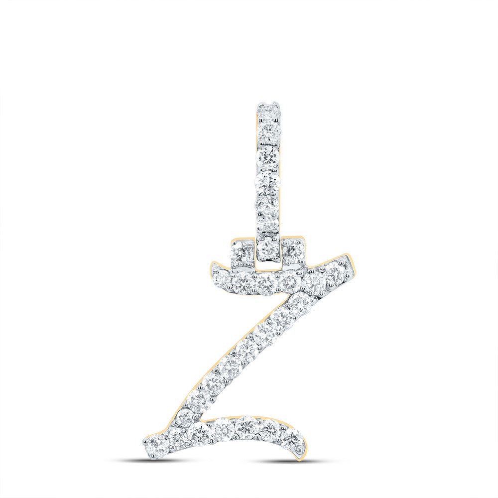 0.5 Ctw Natural Diamond Italic Initial Letter Z Pendant in 10k Yellow Gold