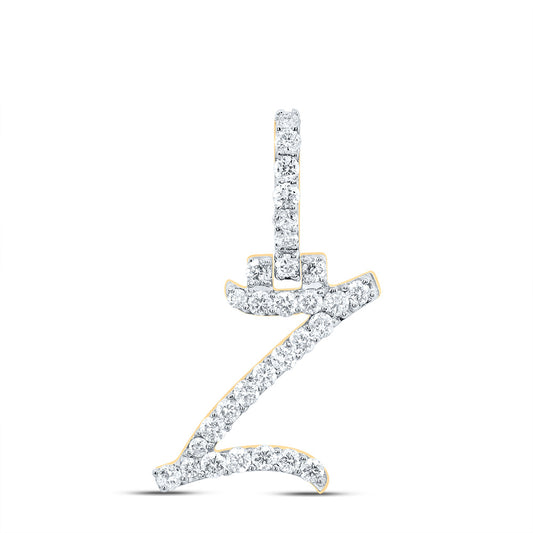 0.5 Ctw Natural Diamond Italic Initial Letter Z Pendant in 10k Yellow Gold