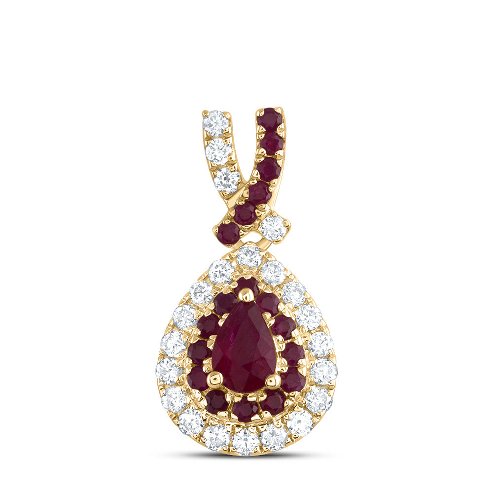 0.51 Ctw Natural Diamond Red Teardrop Pendant in 14k Yellow Gold
