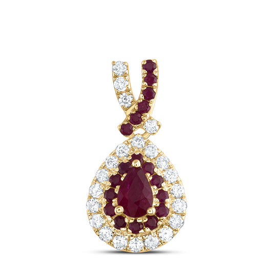 0.51 Ctw Natural Diamond Red Teardrop Pendant in 14k Yellow Gold