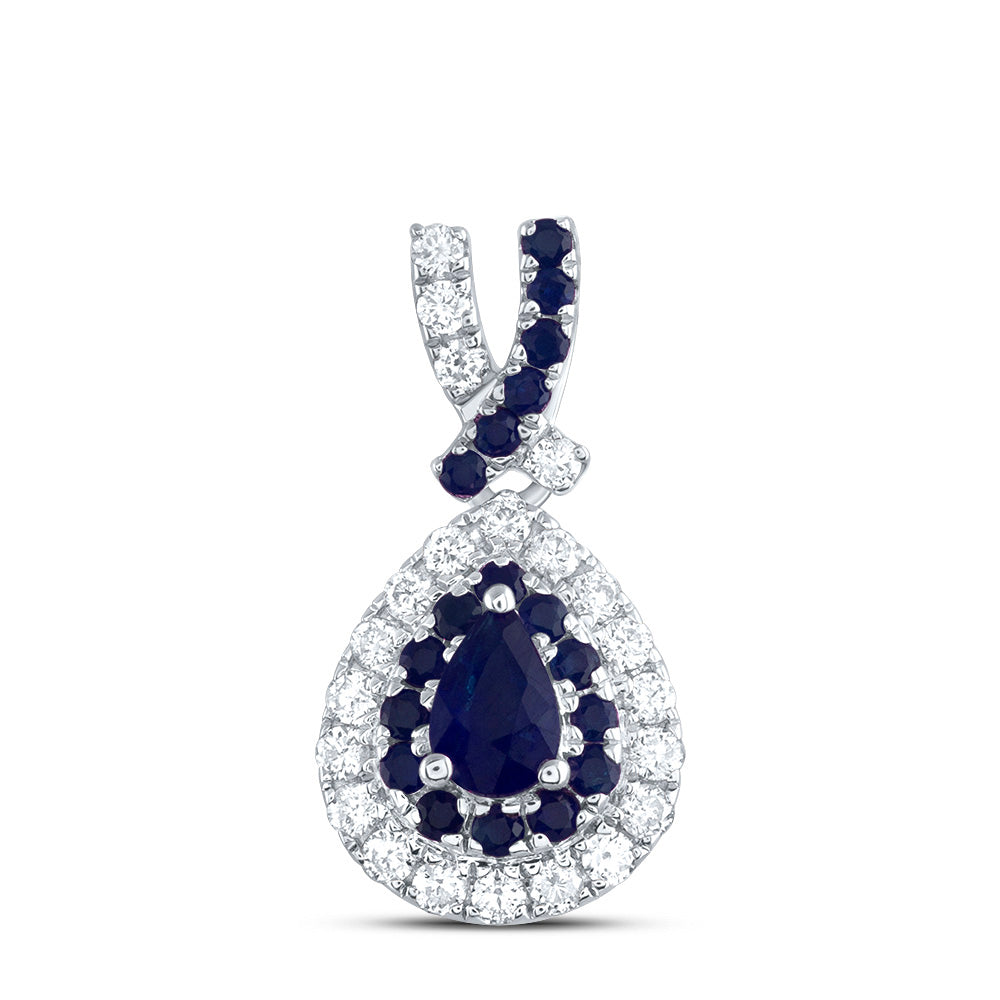 0.4 Ctw Natural Diamond Blue Teardrop Pendant in 14k White Gold