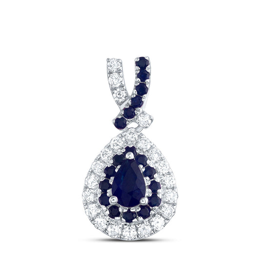 0.4 Ctw Natural Diamond Blue Teardrop Pendant in 14k White Gold