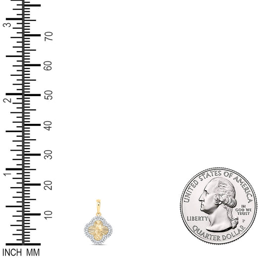 0.31 Ctw Natural Diamond Center Illusion Mother Mary Clover Pendant in 14k Yellow Gold