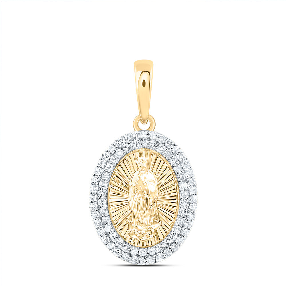 0.29 Ctw Natural Diamond Mother Mary Oval Pendant in 14k Yellow Gold