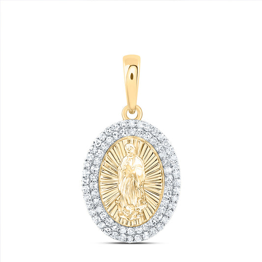 0.29 Ctw Natural Diamond Mother Mary Oval Pendant in 14k Yellow Gold