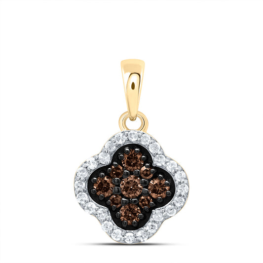0.27 Ctw Natural Diamond Brown Clover Fashion Pendant in 10k Yellow Gold