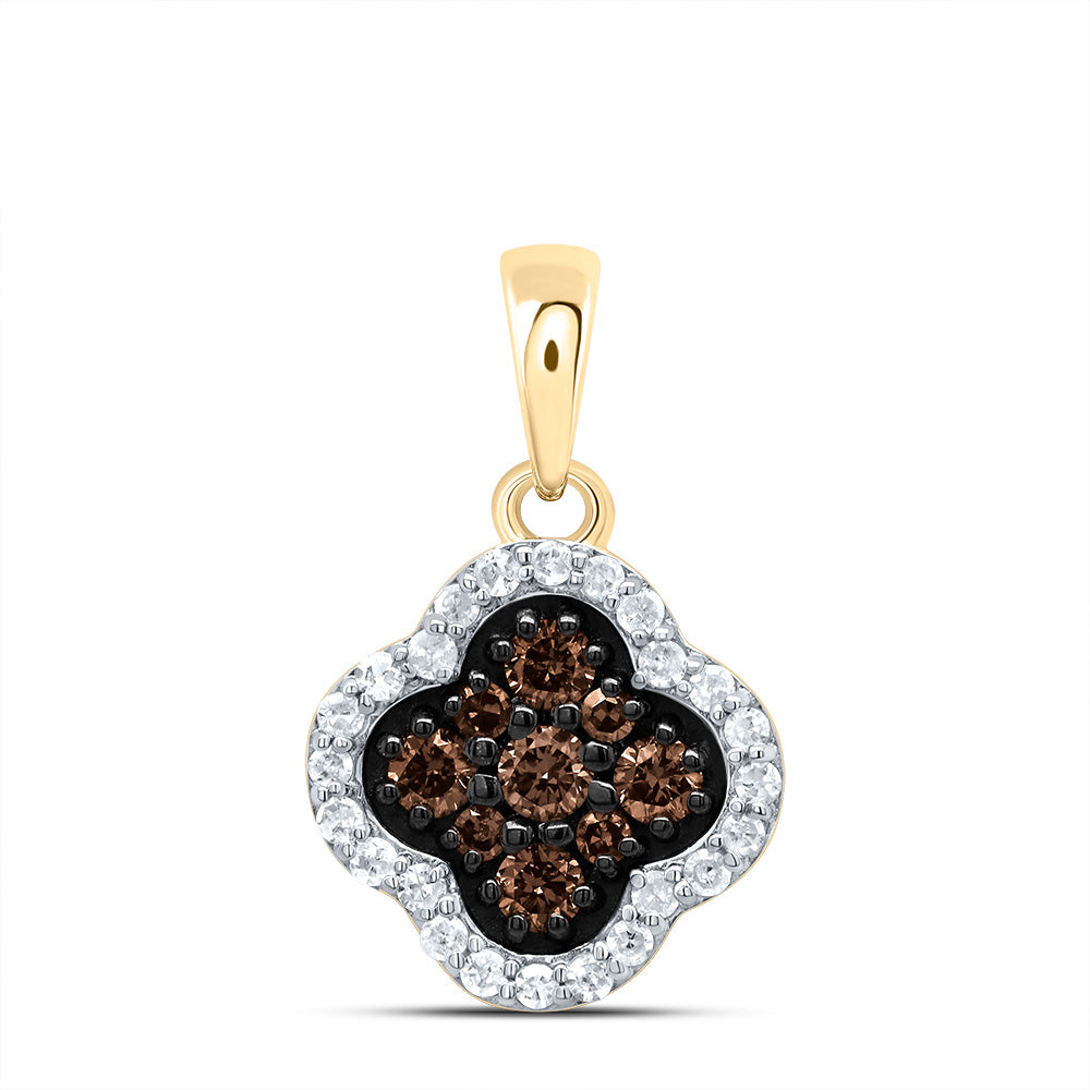 0.26 Ctw Natural Diamond Brown Clover Fashion Pendant in 14k Yellow Gold