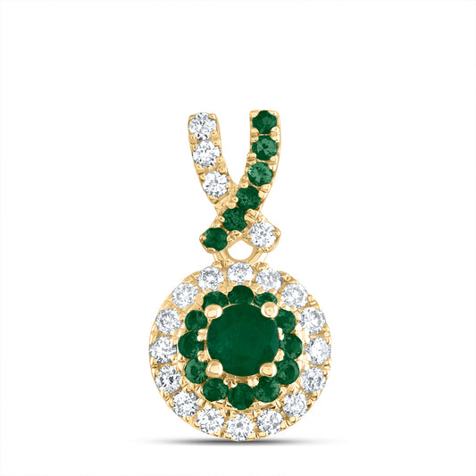 0.31 Ctw Natural Diamond Colored Stone Round Shaped Pendant in 14k Yellow Gold