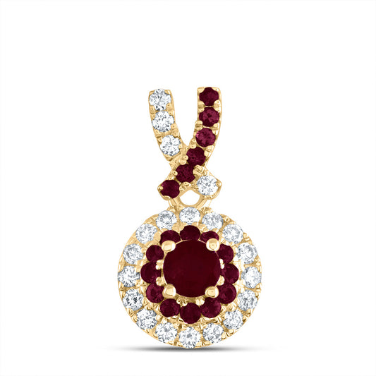 0.37 Ctw Natural Diamond Colored Stone Round Shaped Pendant in 14k Yellow Gold