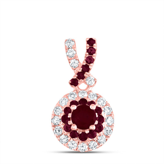 0.34 Ctw Natural Diamond Colored Stone Round Shaped Pendant in 14k Rose Gold