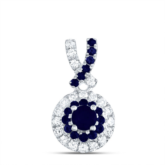 0.39 Ctw Natural Diamond Colored Stone Round Shaped Pendant in 14k White Gold
