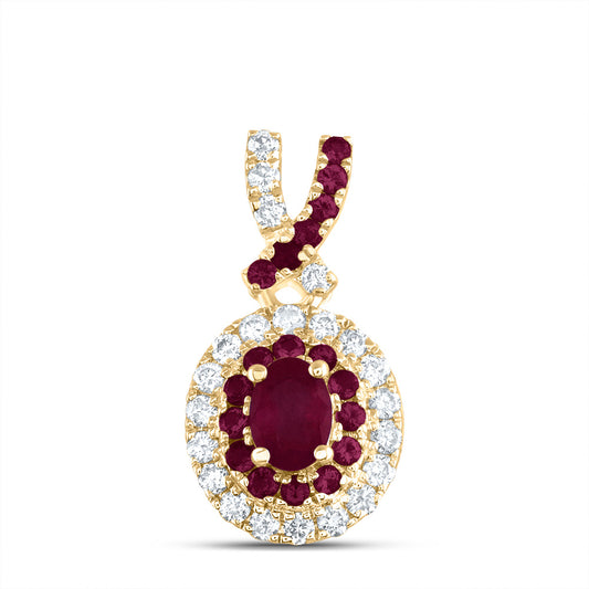 0.46 Ctw Natural Diamond Red Diamond Round Shape Pendant in 14k Yellow Gold