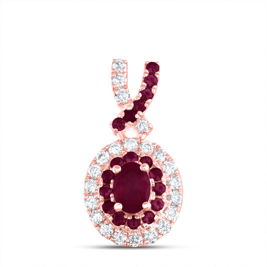 0.44 Ctw Natural Diamond Red Diamond Round Shape Pendant in 14k Rose Gold