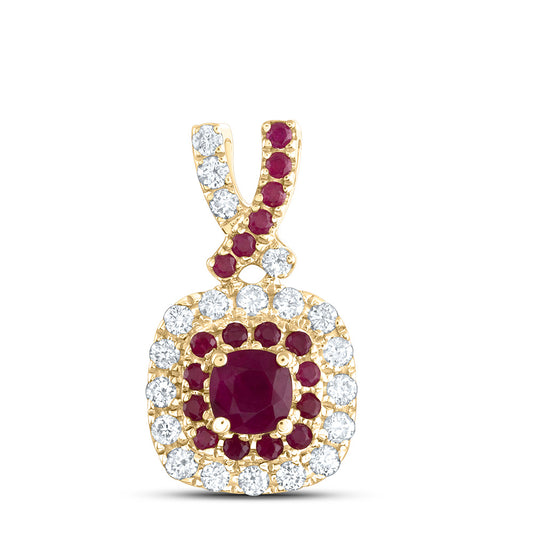 0.37 Ctw Natural Diamond Rounded Edges Red Diamond Pendant in 14k Yellow Gold