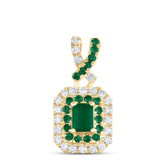 0.39 Ctw Natural Diamond Green Diamond Octagon Pendant in 14k Yellow Gold