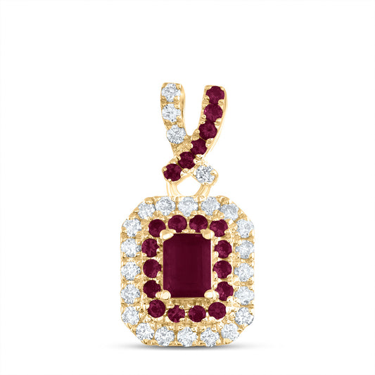 0.43 Ctw Natural Diamond Red Diamond Octagone Pendant in 14k Yellow Gold