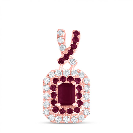 0.48 Ctw Natural Diamond Red Diamond Octagon Pendant in 14k Rose Gold