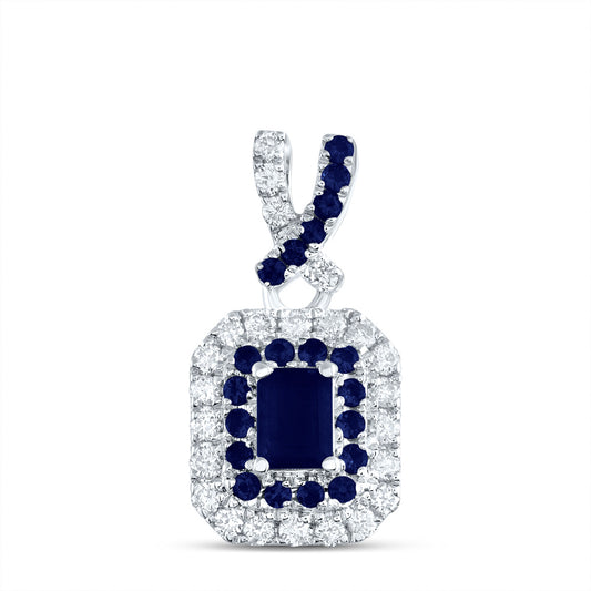 0.56 Ctw Natural Diamond Blue Diamond Octagon Pendant in 14k White Gold