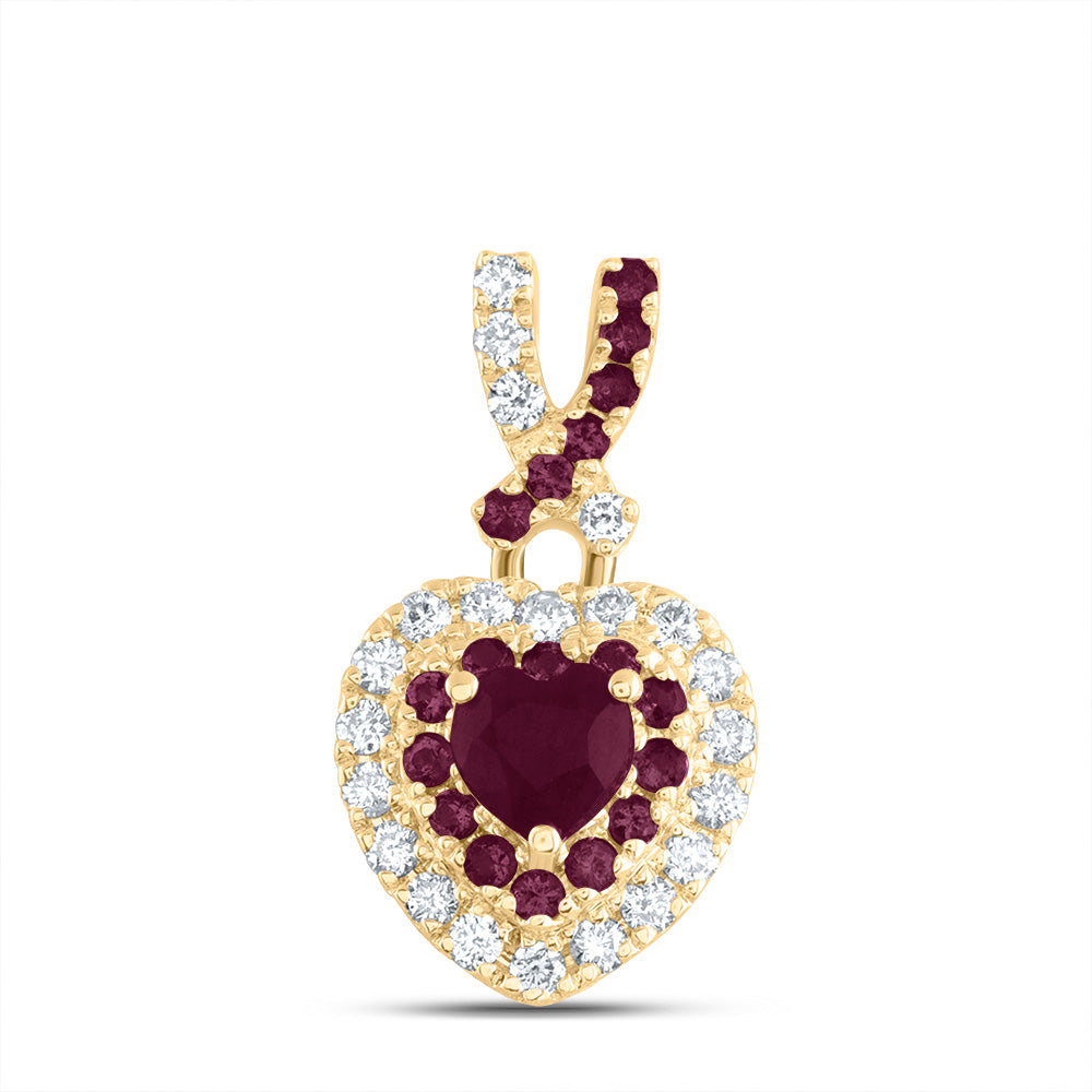 0.49 Ctw Natural Diamond Red Diamond Heart Pendant in 14k Yellow Gold