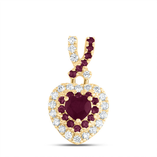 0.49 Ctw Natural Diamond Red Diamond Heart Pendant in 14k Yellow Gold