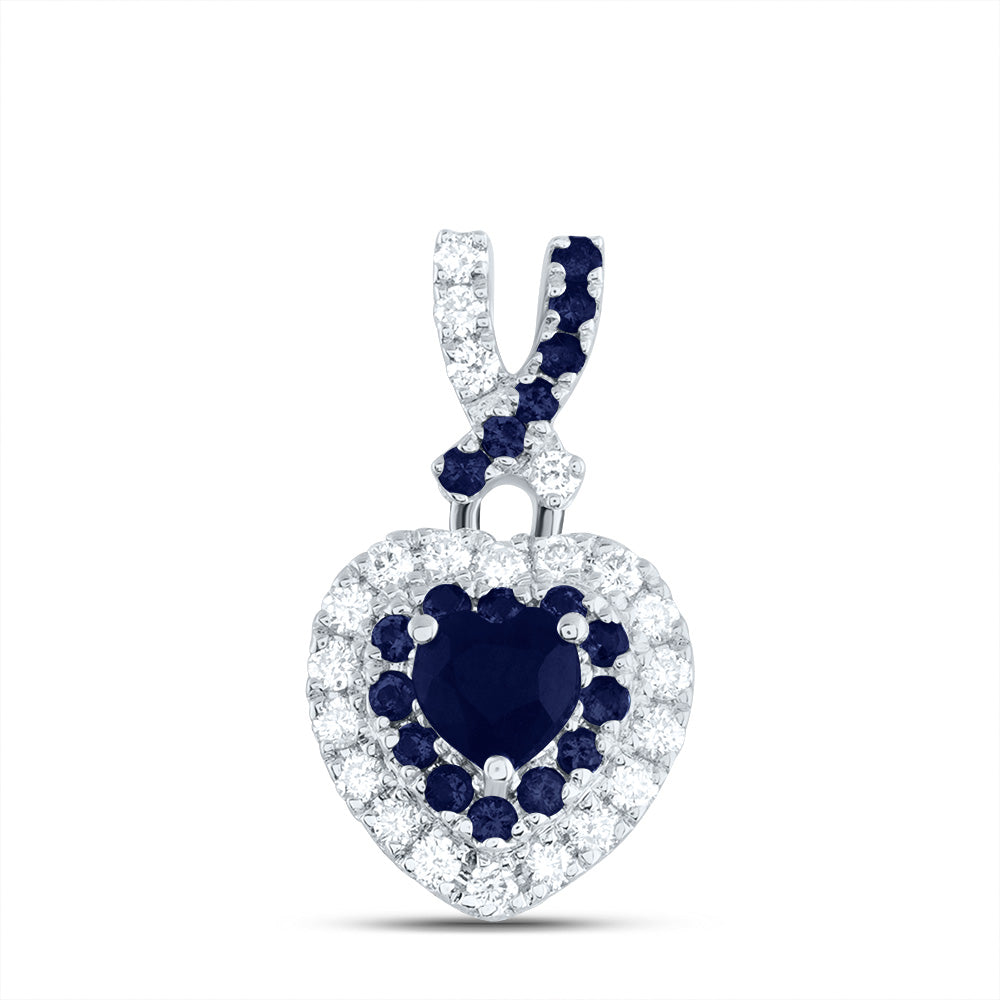 0.45 Ctw Natural Diamond Blue Diamond Heart Pendant in 14k White Gold