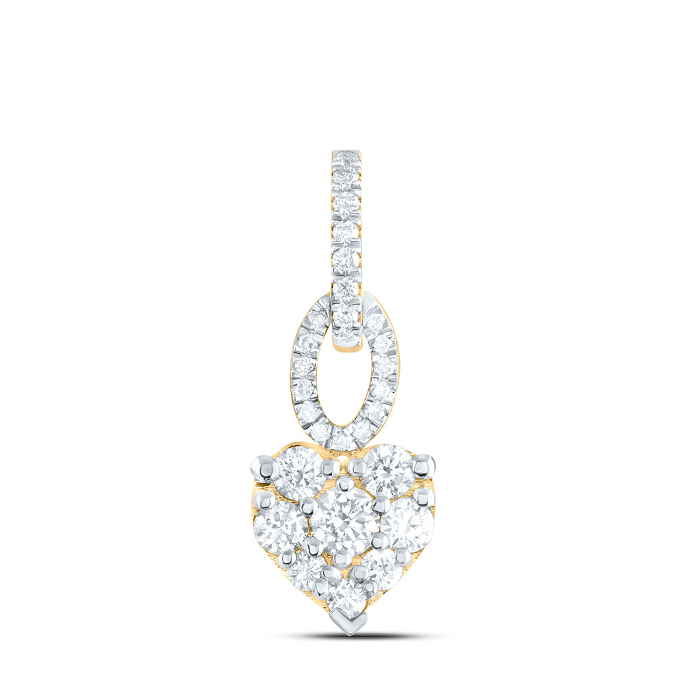 0.5 Ctw Natural Diamond Heart Cluster Pendant in 14k Yellow Gold